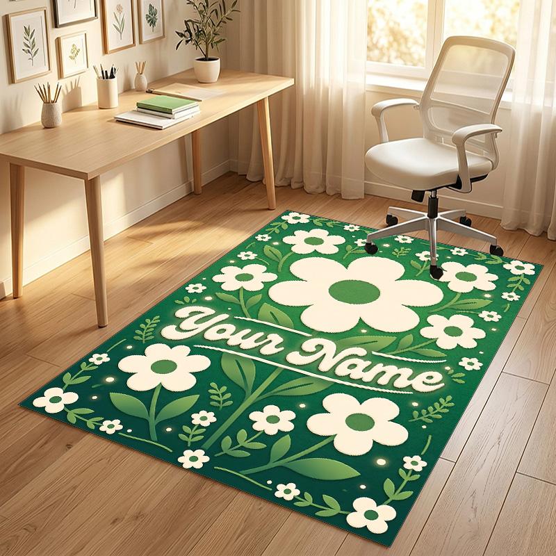 Floral Garden Theme Crystal Velvet Rug Personalized Custom Name Text Soft Floor Mat Home Decor
