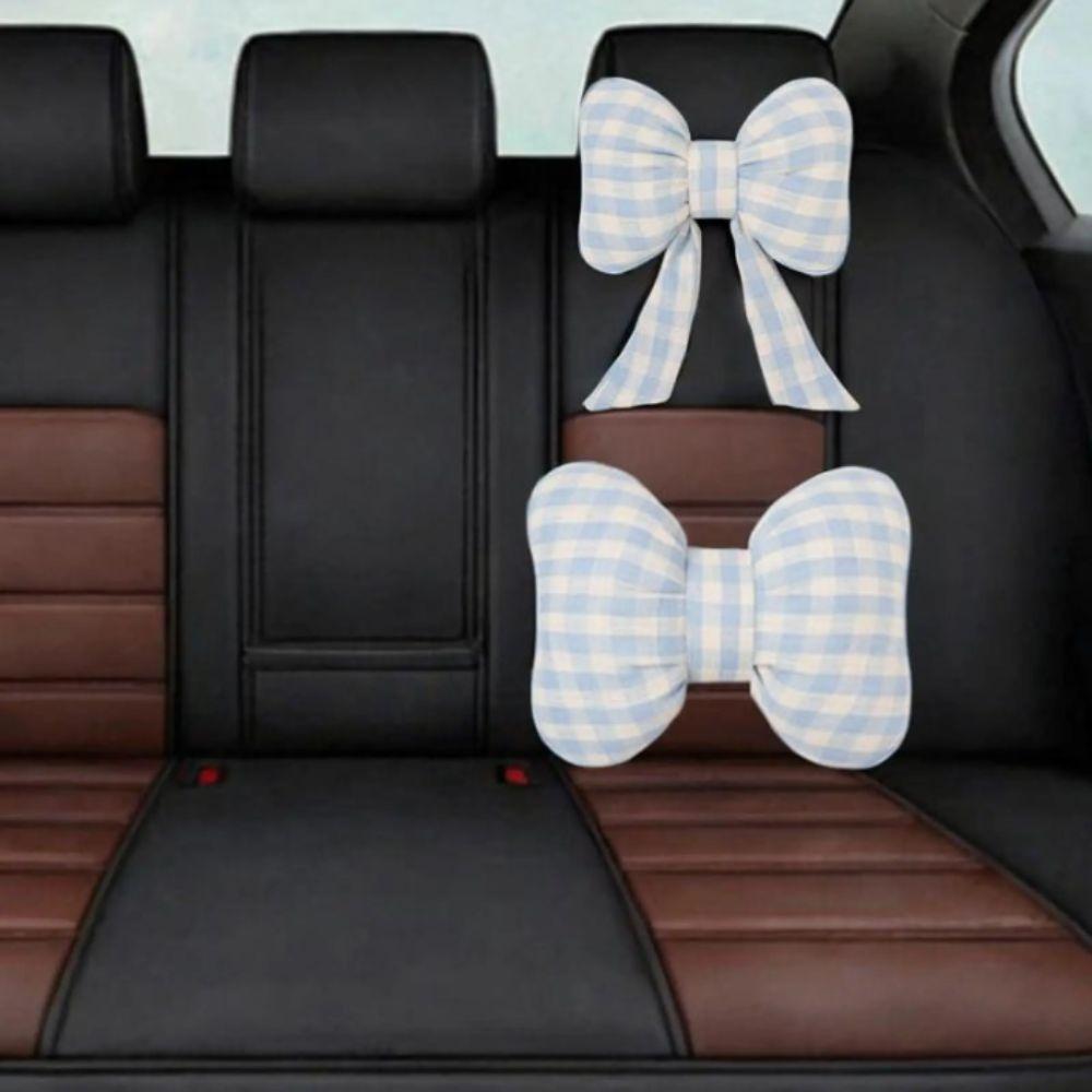 Grid Pattern Bowknot Pillows Plaid Interior Car Seat Cushion Bow Shape Pillow  Adults Use
