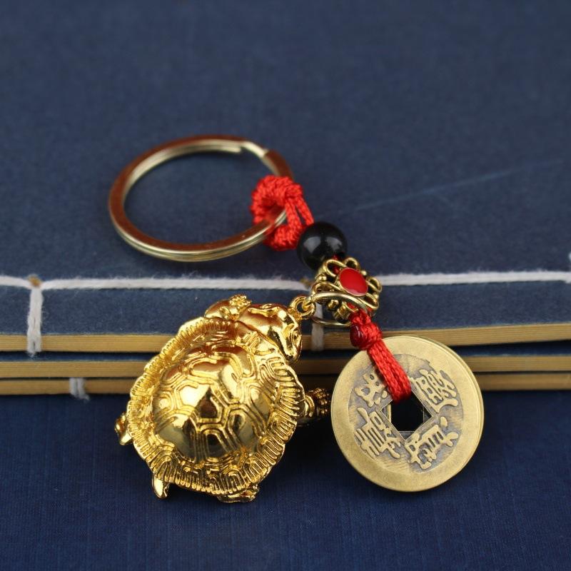 Pengagörande Gyllene Sköldpadda Nyckelring Legeringshänge Kreativ Personlighet Bilnyckelring Ring