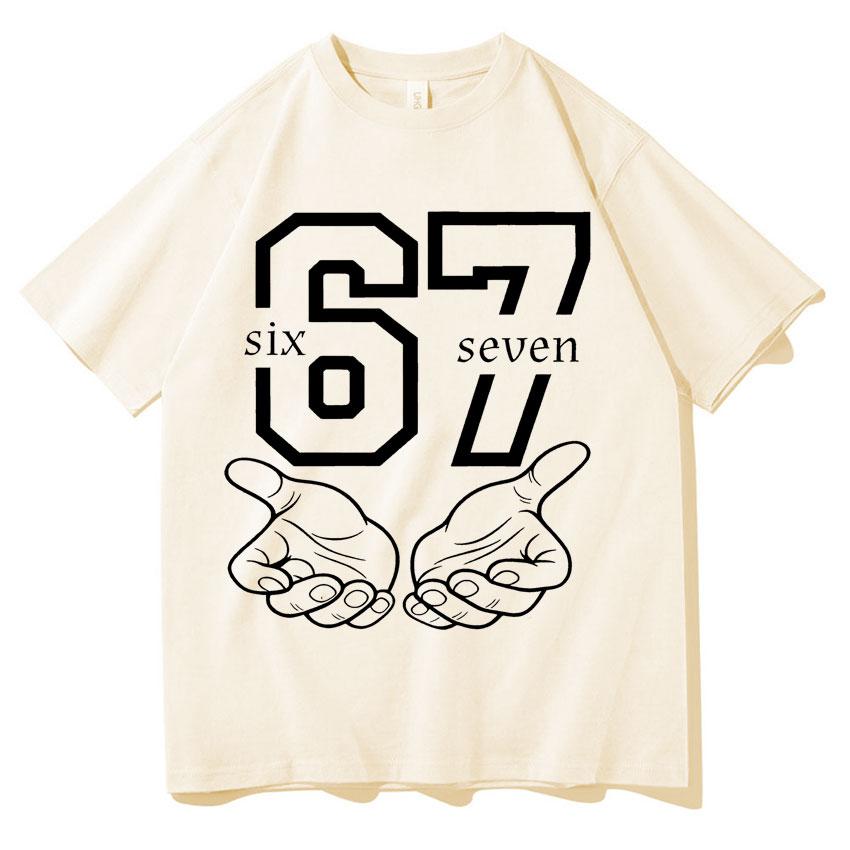 Funny 67 Hand Meme Number Print Men Women Short Sleeve Tee Shirt Fashion T-Shirts Round Neck Aesthetic Tops Hot Sale Streetwear