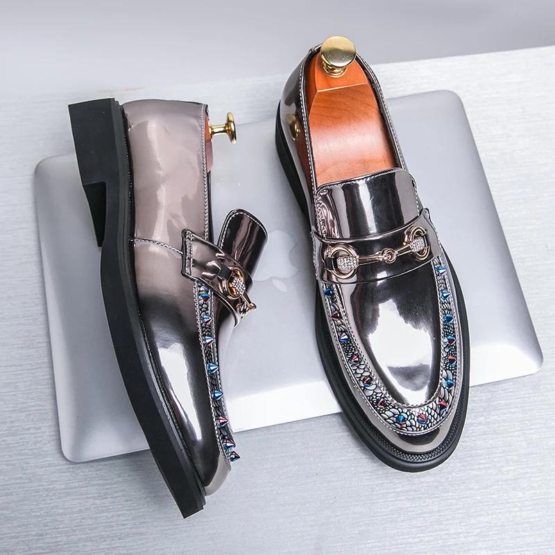 

Модные мужские мокасины из искусственной кожи с пряжкой в виде конской головы, удобные мужские деловые повседневные туфли, большие размеры 38-46 46 серебряный
