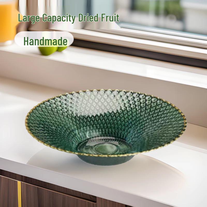 Evropská skleněná mísa na ovoce na nožce - Velkokapacitní talíř na cukroví a sušené ovoce do obývacího pokoje