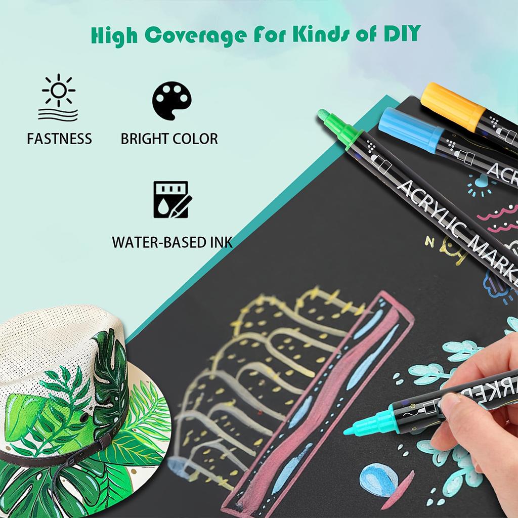 12 Colors Dual Tip Acrylic Paint Pens Markers  for Wood Canvas Stone Rock Painting Glass Ceramic Surfaces DIY Crafts