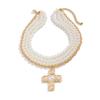 Pearls Crosses Necklace for Women Elegant Gold Layer Choker with Statement Pendant and Buckles Chain Adjustable