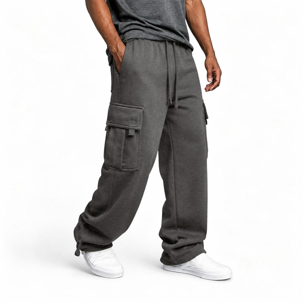 Men's Lined Cargo Pants with Cuffs , Loose Fit Multi Pocket Casual Trousers