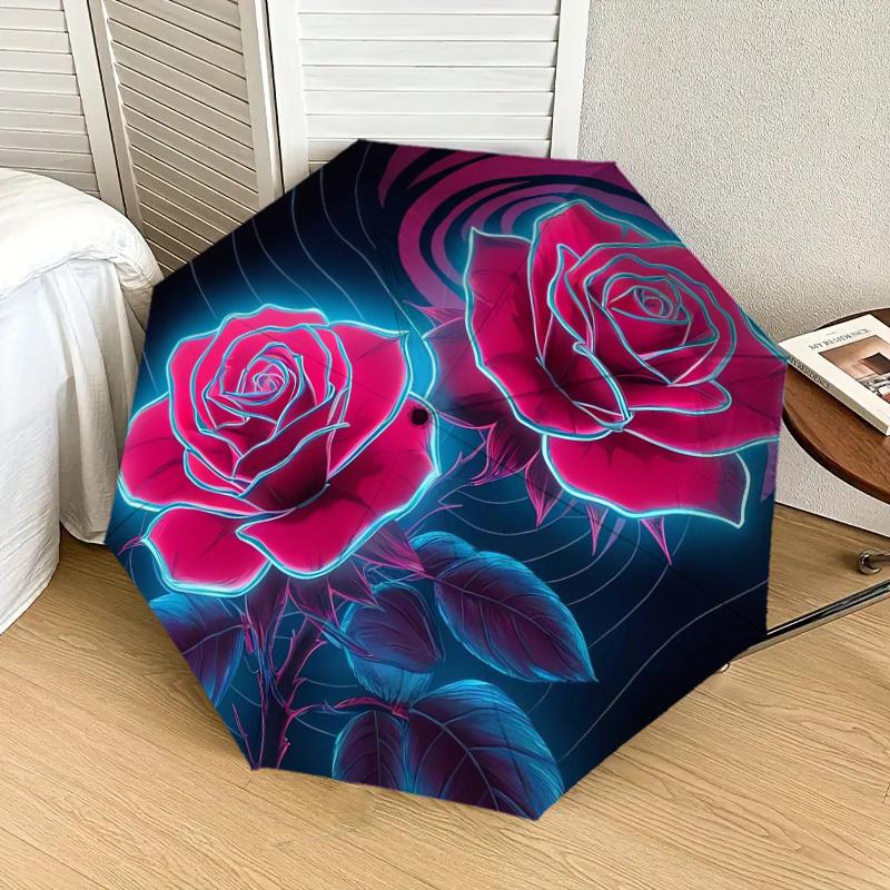 1pc Neon Roses Abstract Artwork Umbrella with Plastic Handle,Suitable for All Seasons Home Travel Outdoor UmbrellaDD931