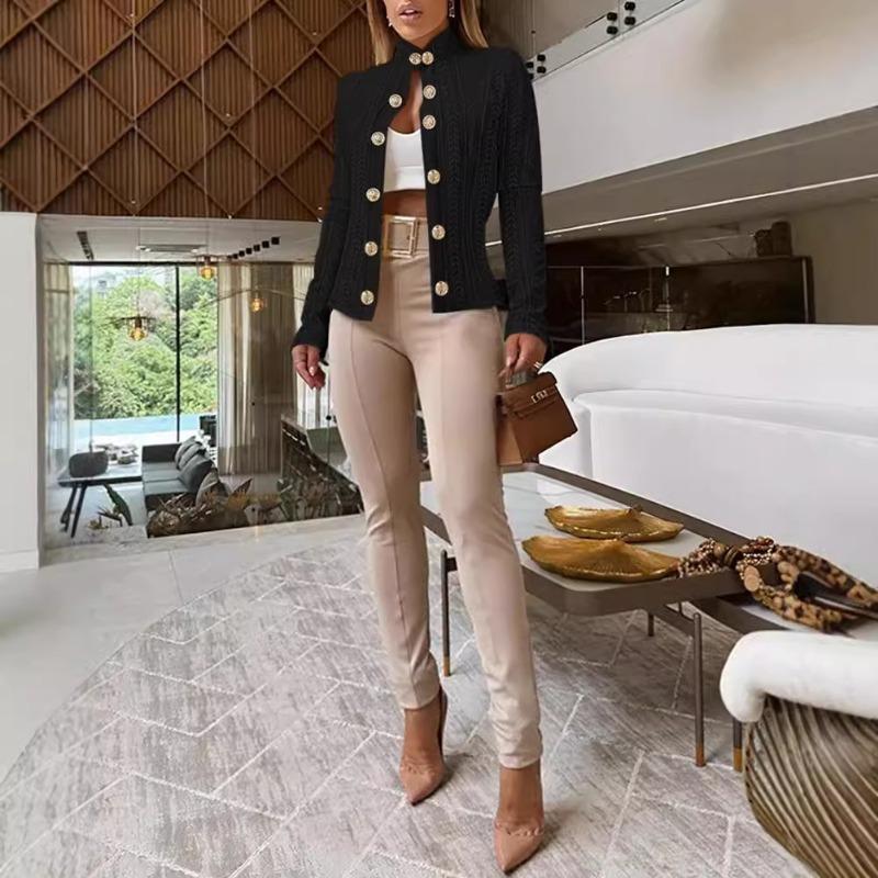 Jarní podzimní módní kovová spona dekorace stojan límec s dlouhým rukávem slim fit bunda dámské oblečení