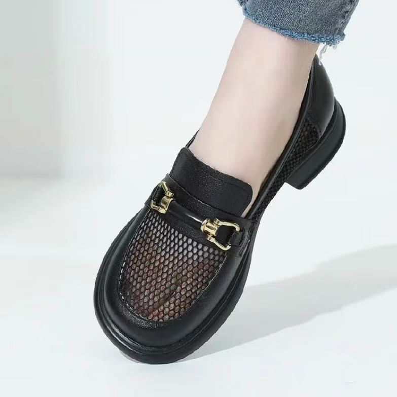 Mesh women's shoes 2025 spring and summer new breathable hollow loafers casual one-pedal flat-bottomed mesh small leather shoes