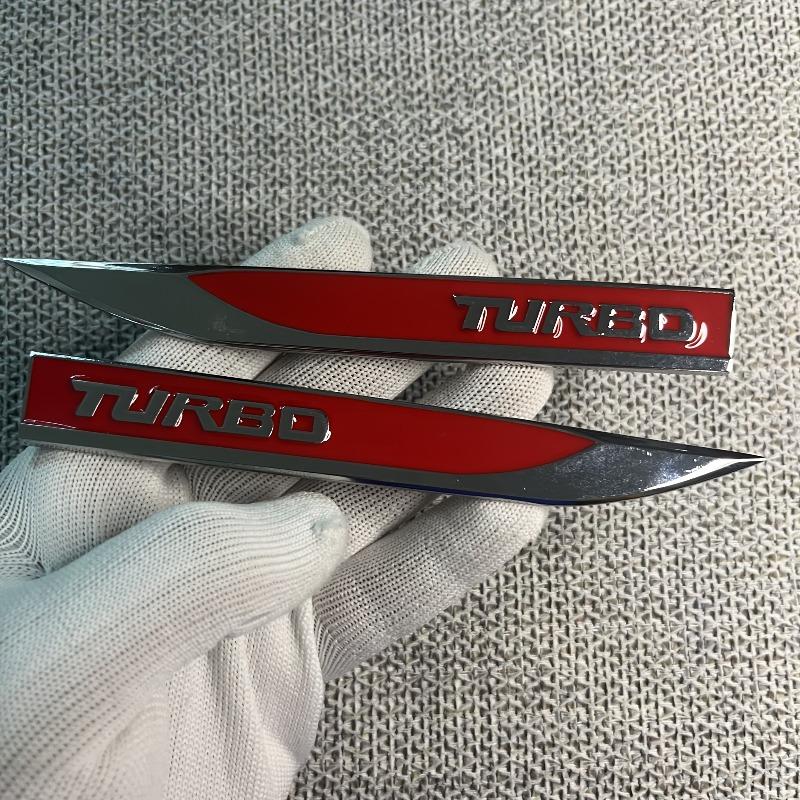2pcs Metal Badges TURBO Turbocharger Fender Car Emblem Durable Vehicle Modification Additions Enhance Aesthetics Compatible with