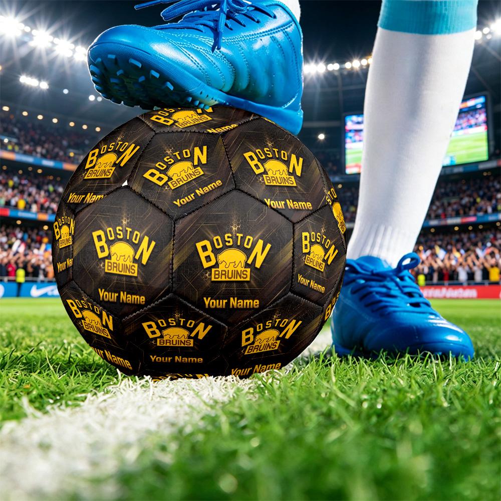 Boston Bruins Size 5 Football, Custom Name Text Personalized Soccer Ball Sport Training Gift