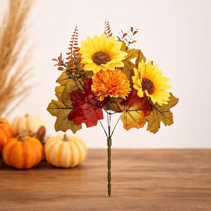 Seasonal Harvest Stem for Fall Vase Styling, Artificial Arrangement Piece for Table Display and Holiday Hosting