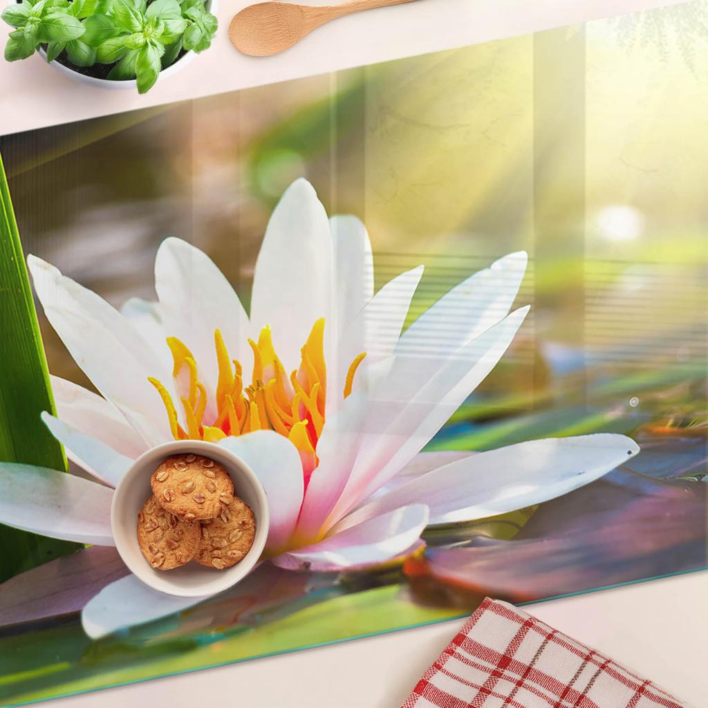 Decorative Glass Kitchen Chopping Board with Water Lily Graphic 80x52 cm