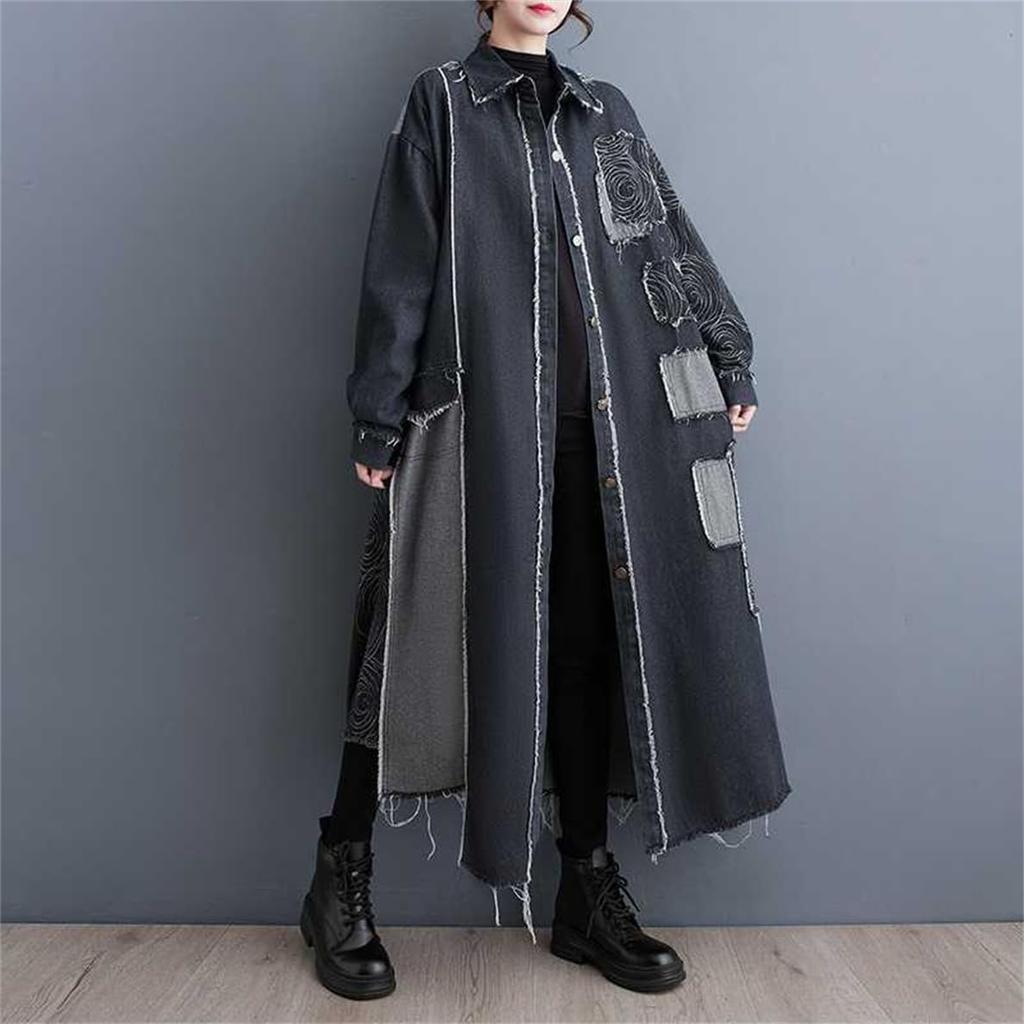 Denim Trench Long Denim Long Long Maxi Loose Slimming Free [Mohokyo] Women's Coat, Jacket, Jacket, Coat, Outerwear, Denim, Sleeve, Length, Fit,