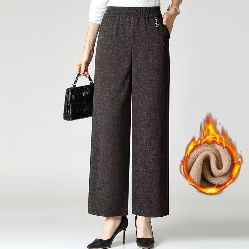 Plus Size Autumn/Winter Velvet Wide-Leg Pants for Middle-Aged and Elderly Women