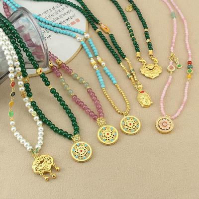 Women's Hanfu Ma Mian Skirt Necklace: Beaded Ethnic Style Sweater Chain