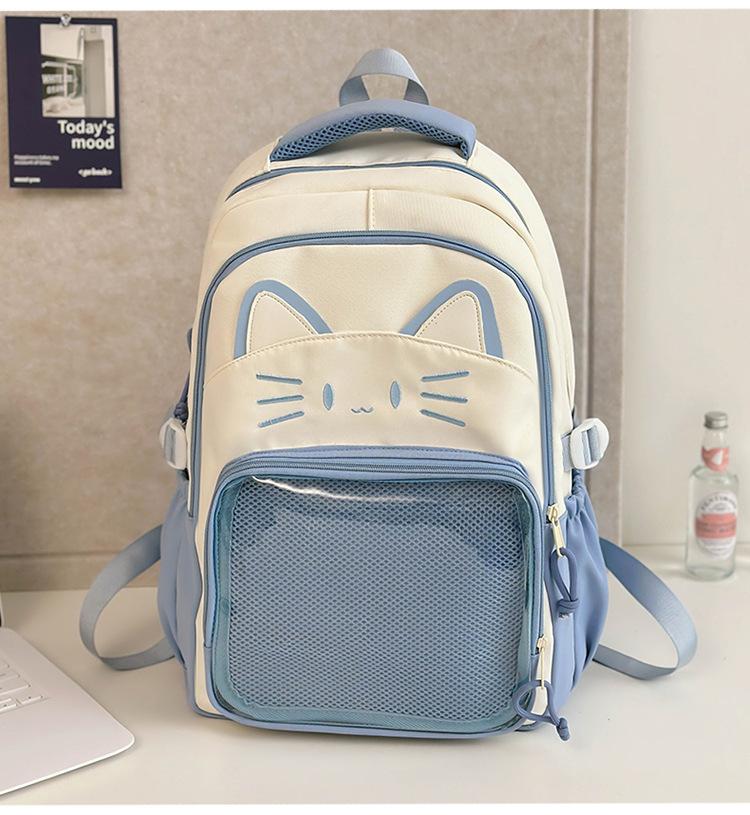 Schoolbag Japanese ins cute cat backpack pain bag transparent large-capacity schoolbag versatile casual shoulder bag