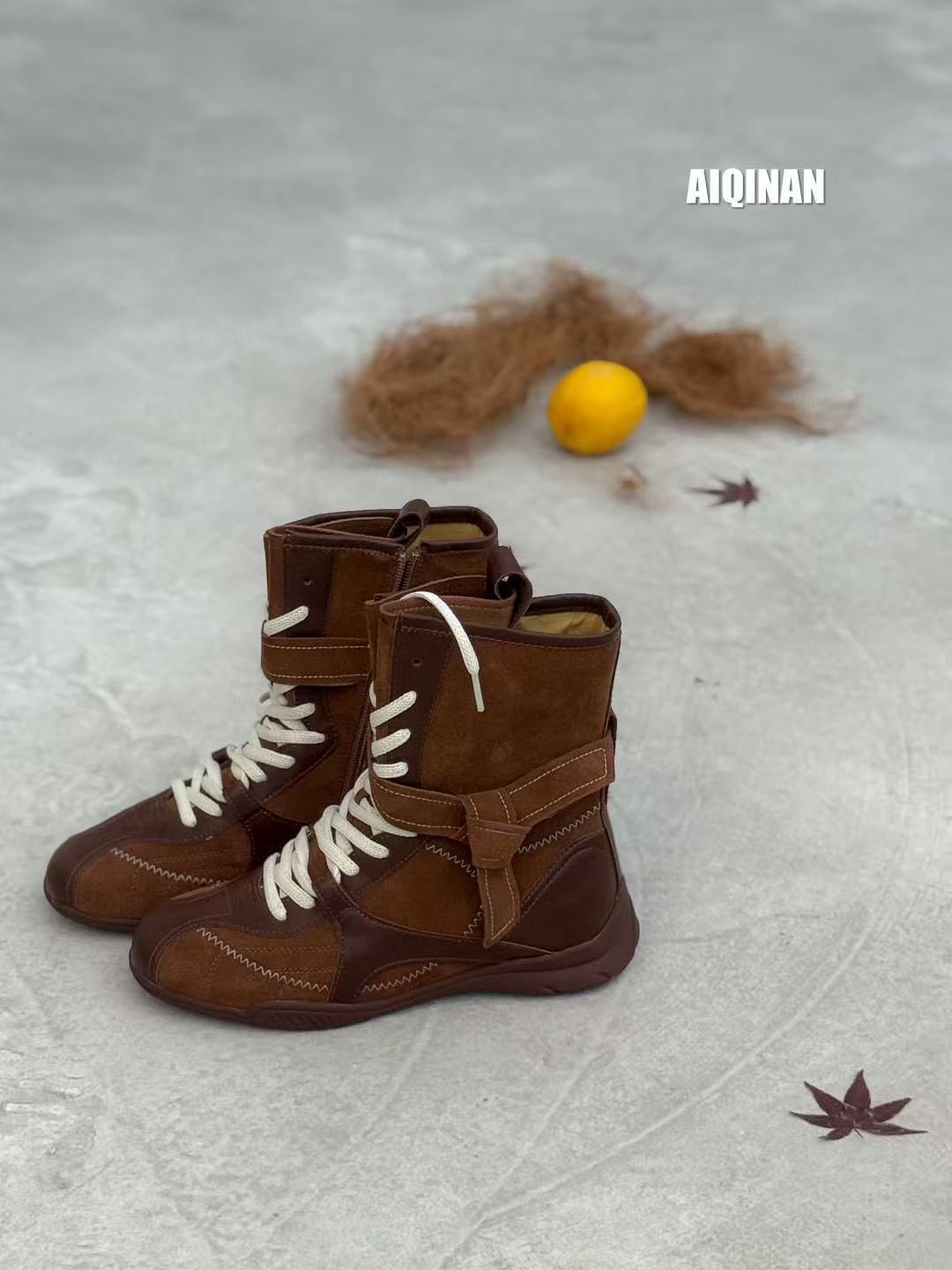 

Retro black platform Martin boots women s with skirt thin heightening medium boots 40 коричневый