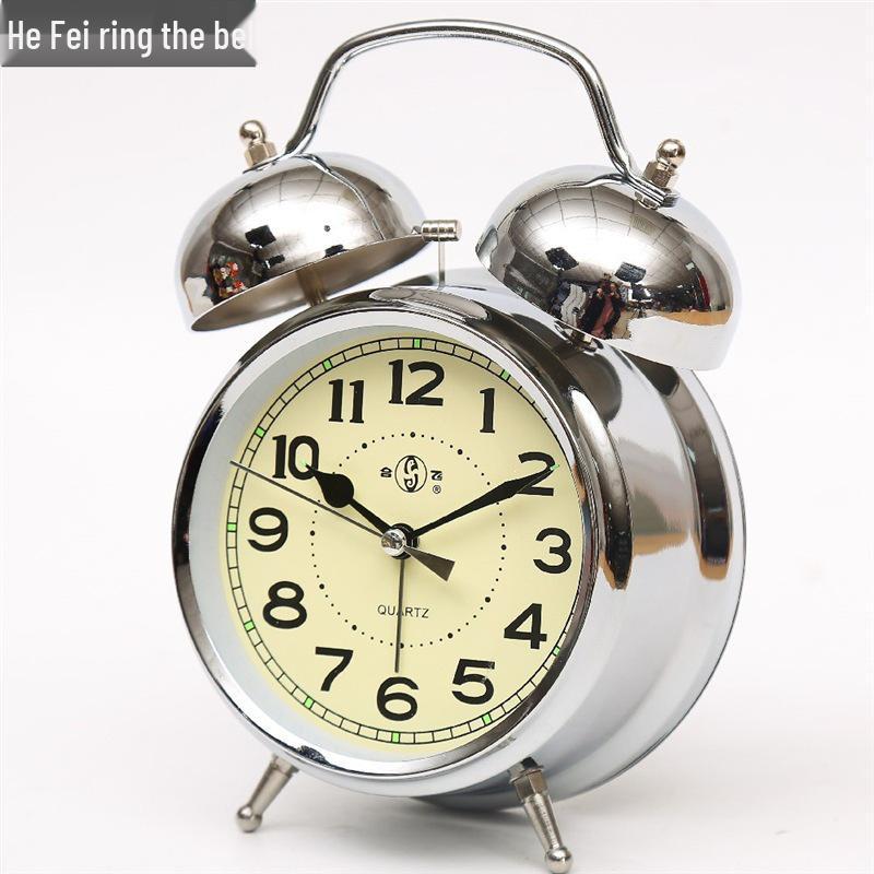 Vintage-style Metal Alarm Clock with Horseshoe Bell Sound, Spring-Wound for Students