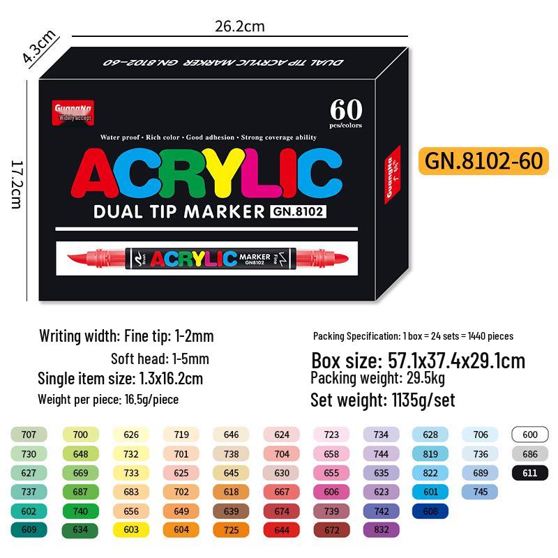 Breite Kollektion 8102 Acryl Doppelspitz-Marker-Set - 168 Farben für DIY-Kunst, Malerei und Graffiti, Stapelbare Pinselstifte