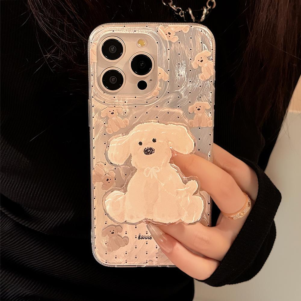 Polka Dot Puppy Stand Case for iPhone 13 iPhone 15 iPhone 16 Pro Max