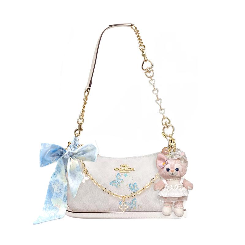 

COACH shoulder bag [Customized bag] Teri 25 brand micro-label detachable strap bow silk scarf extension chain printed Chunshan Nuan basic style білий