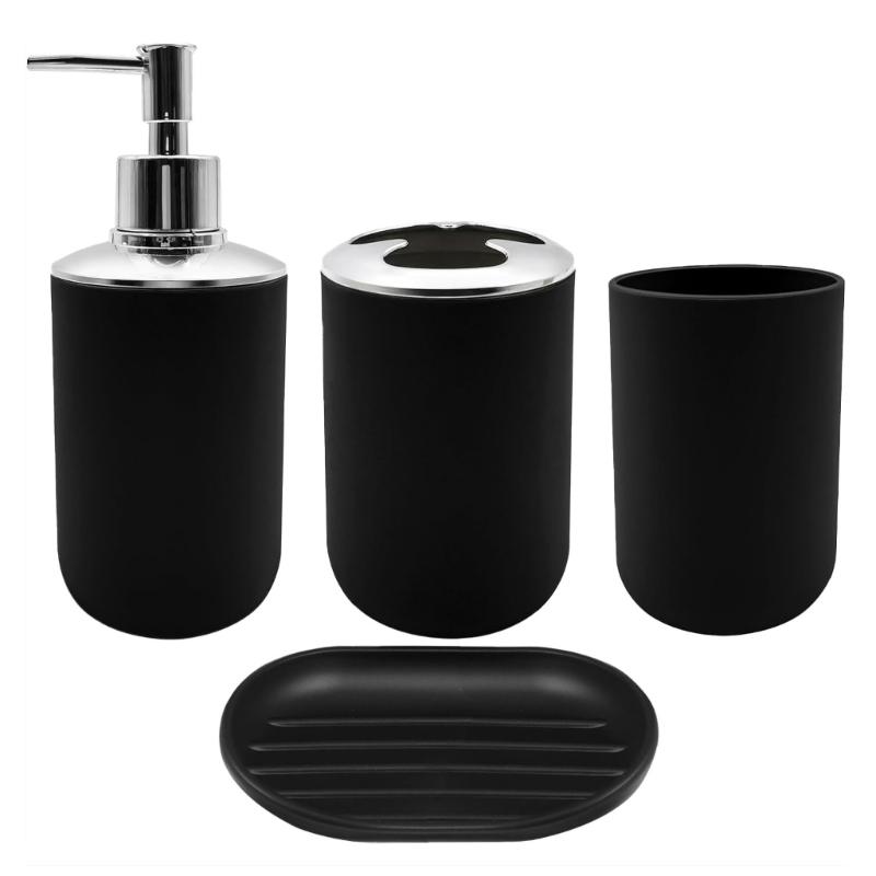 Organizzatori da Bagno Contemporanei Set da 4 Pezzi in Plastica Portaspazzolino Dispenser di Sapone Vassoio con Design Moderno Bianco