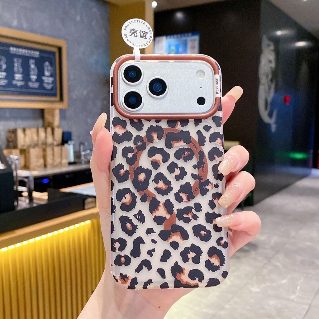 Leopard print series is suitable for iPhone Cameng magnetic mobile phone case skin feeling IMD Apple 16 upgrade Ai button