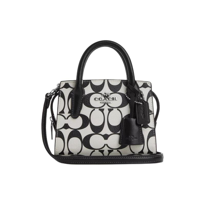 

COACH handbag Andrea 15 brand logo plate classic presbyopic hardware buckle zipper closure canvas with leather Tote bag Tote bag shopping bag shoulder серебряный