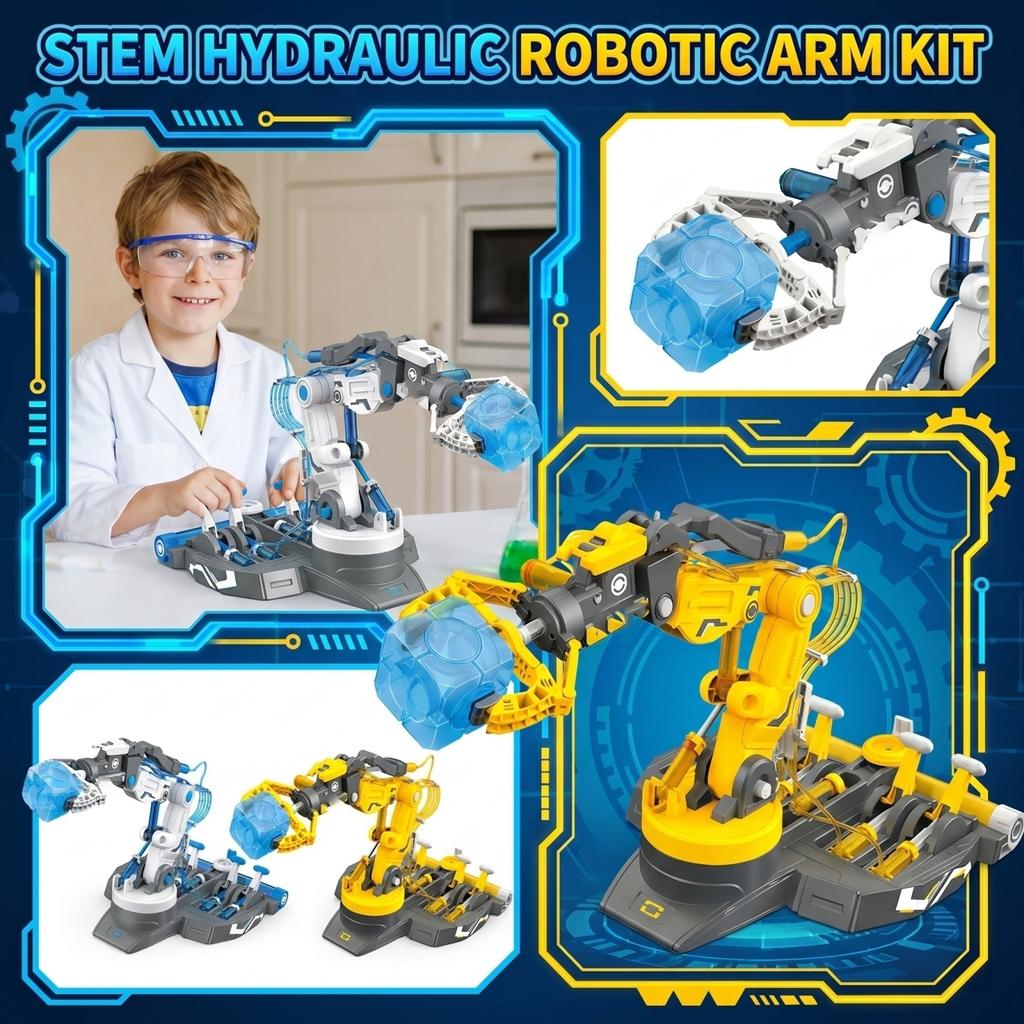 STEM Hydraulic Robotic Arm Educational Toy Science Experiment Kit Mechanical Arm Model for Children Learning Engineering and Technology