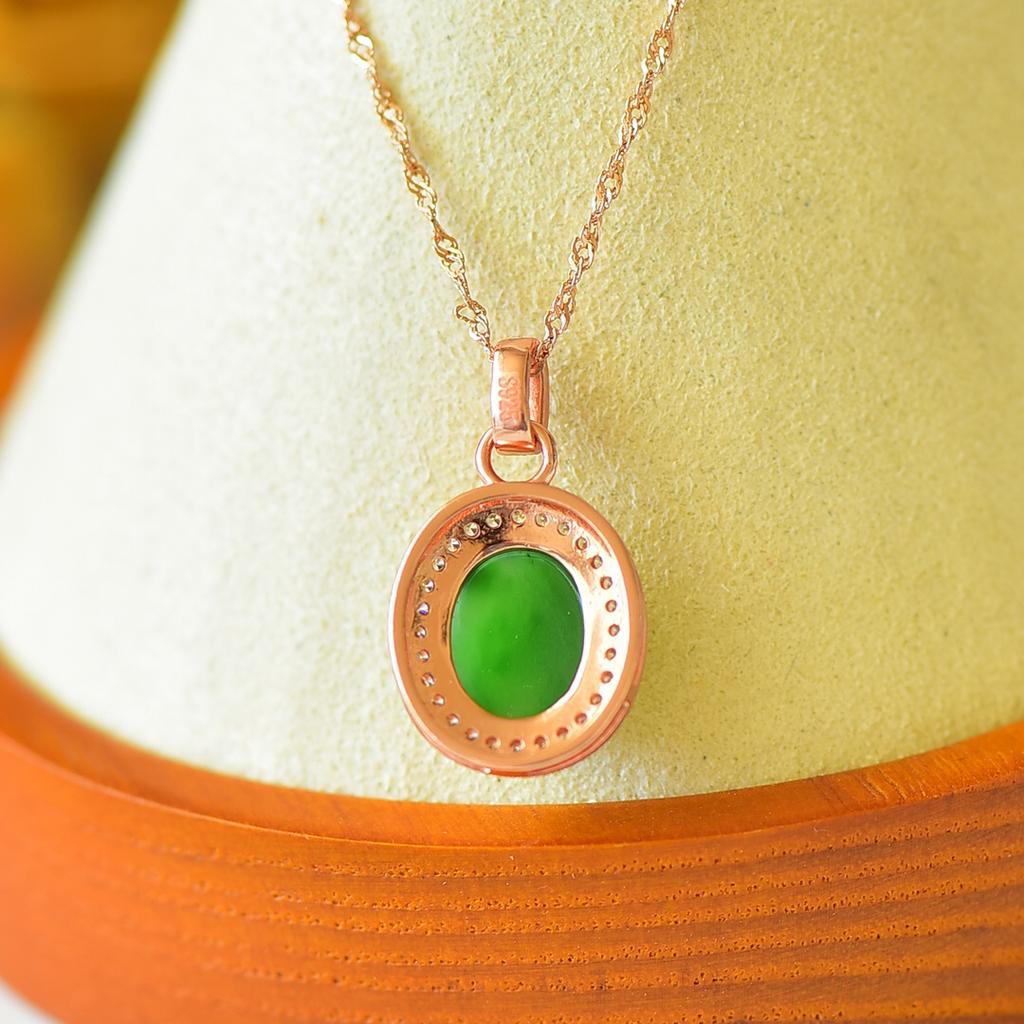 Hotan Jade S925 Silver Inlaid Jasper Egg Face Pendant for Women