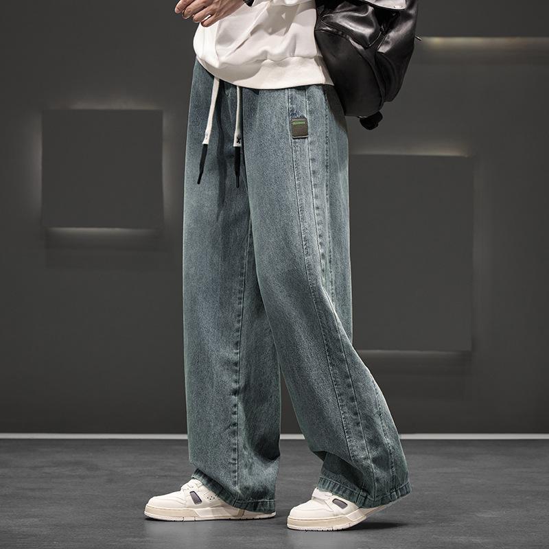 

Men Autumn Wide Leg Washing Jean Pants Men Trousers Neutral Solid Color Loose Casual Straight Outdoor Fashion Pants Big Size S синій
