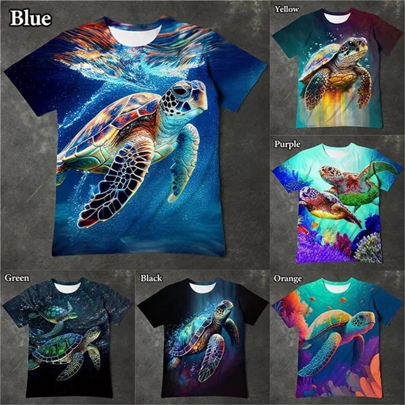 Colorful Sea Turtle Ocean Coral Underwater World 3D All Over Print Short Sleeve T-Shirt Casual Top