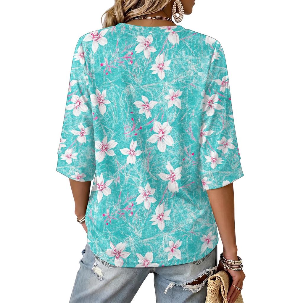 Women's Floral Print V-Neck Blouse Lightweight for Spring and Summer