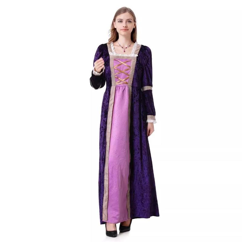 Halloween New Adult Medieval Retro Court Golden Velvet Purple Dress Stage Performance Costume