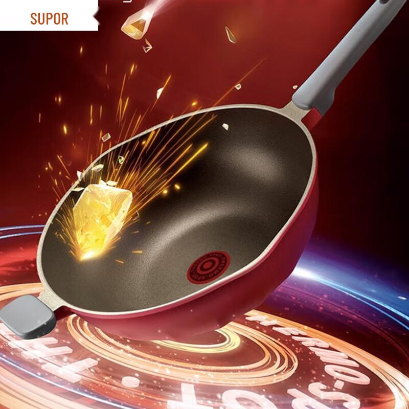 SUPOR 30CM Red Dot Non-Stick Wok with Lid