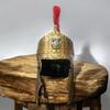 Roman Gladiator Helmet with Red Crest and Brass Queen Crest Handcrafted Medieval Warrior Armor