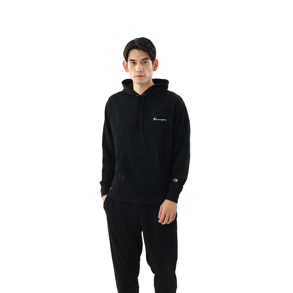 Kapuzenpullover Langarm Fleece Stickerei Schriftzug Logo Kapuzensweatshirt Sport Schwarz XL [Champion] Herren C3-YS151Z