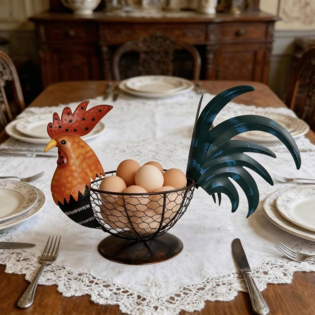 Cesto di Filo Gallo Decorativo Ornamentale Uovo Dipinto