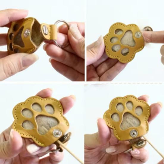 Pet Memorial Keychain Faux Leather Cat Claw Design Pet Hair Storage Pouch Pet Fur Keepsake Keyring for Pet Lovers