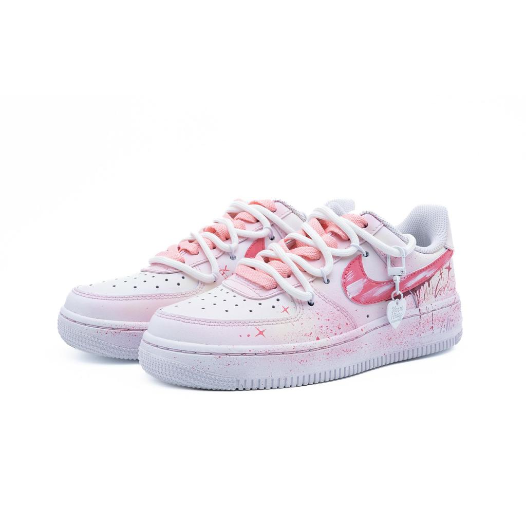 Nike Air Force 1 Pink Ink Fantasy Slip Resistant Abrasion Resistant Low Top Skateboard Shoes Men's White Pink CW2288-111(Team240-)