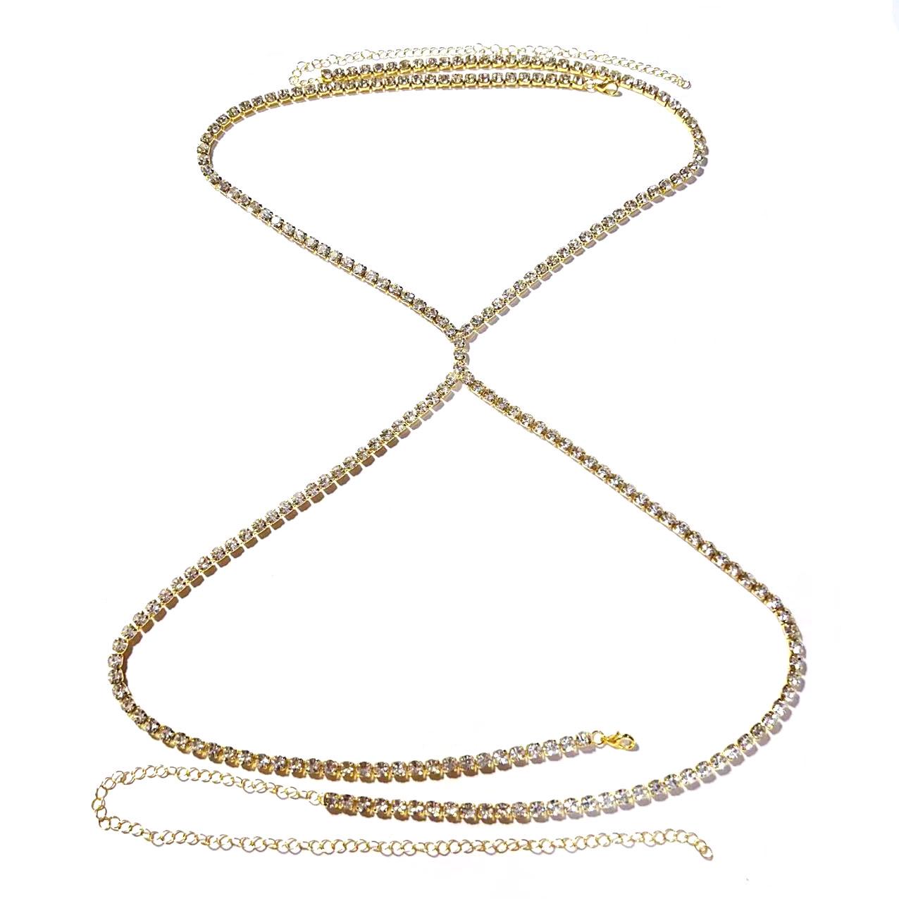 

Минималистичная цепочка для тела бикини с крестом из страз золотой