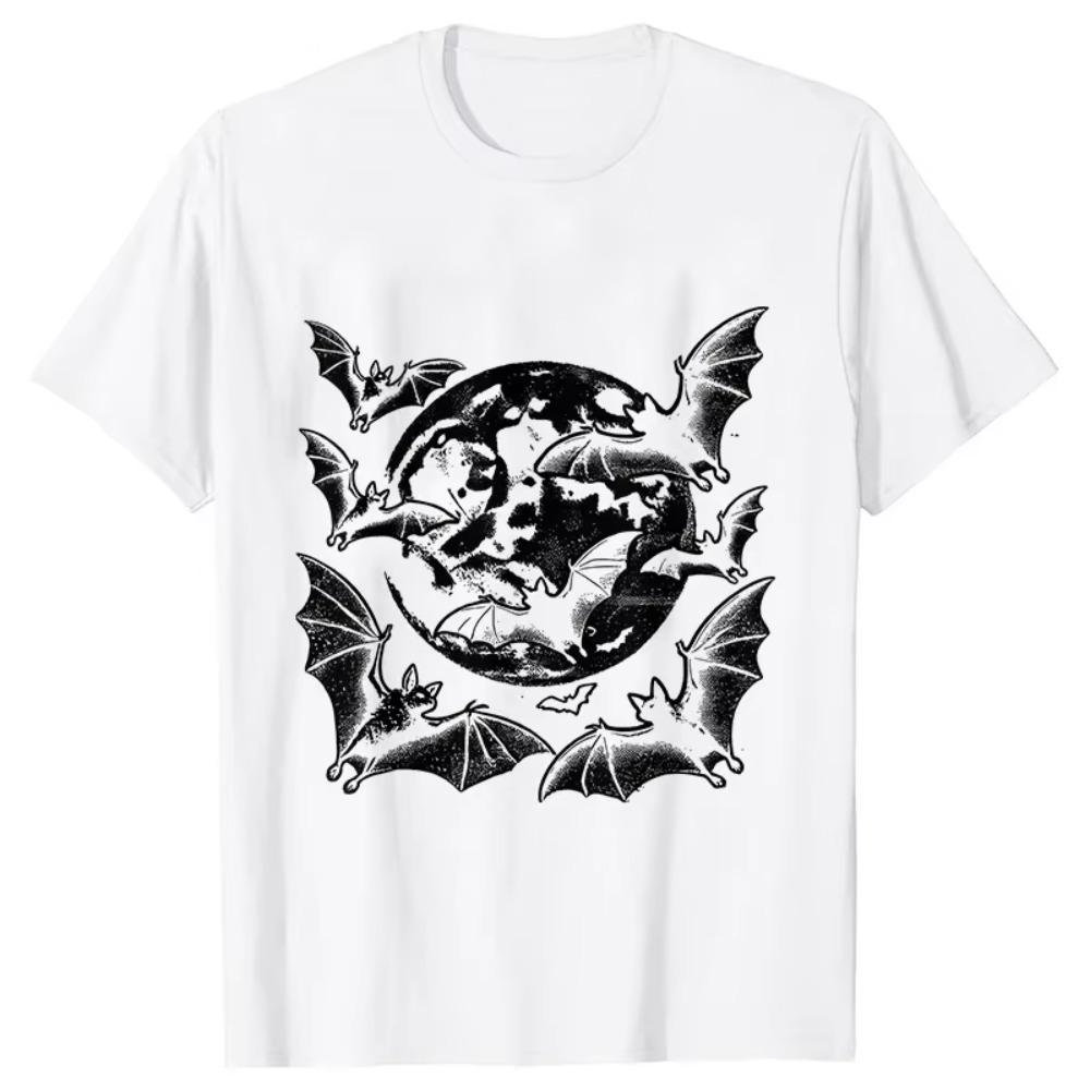 Moon Bats Y2k T-Shirt for Men Vintage Style Bat T-Shirt Retro Gothic Shirt Unisex Adult Grunge 2000s Graphic Tee Shirt Clothes
