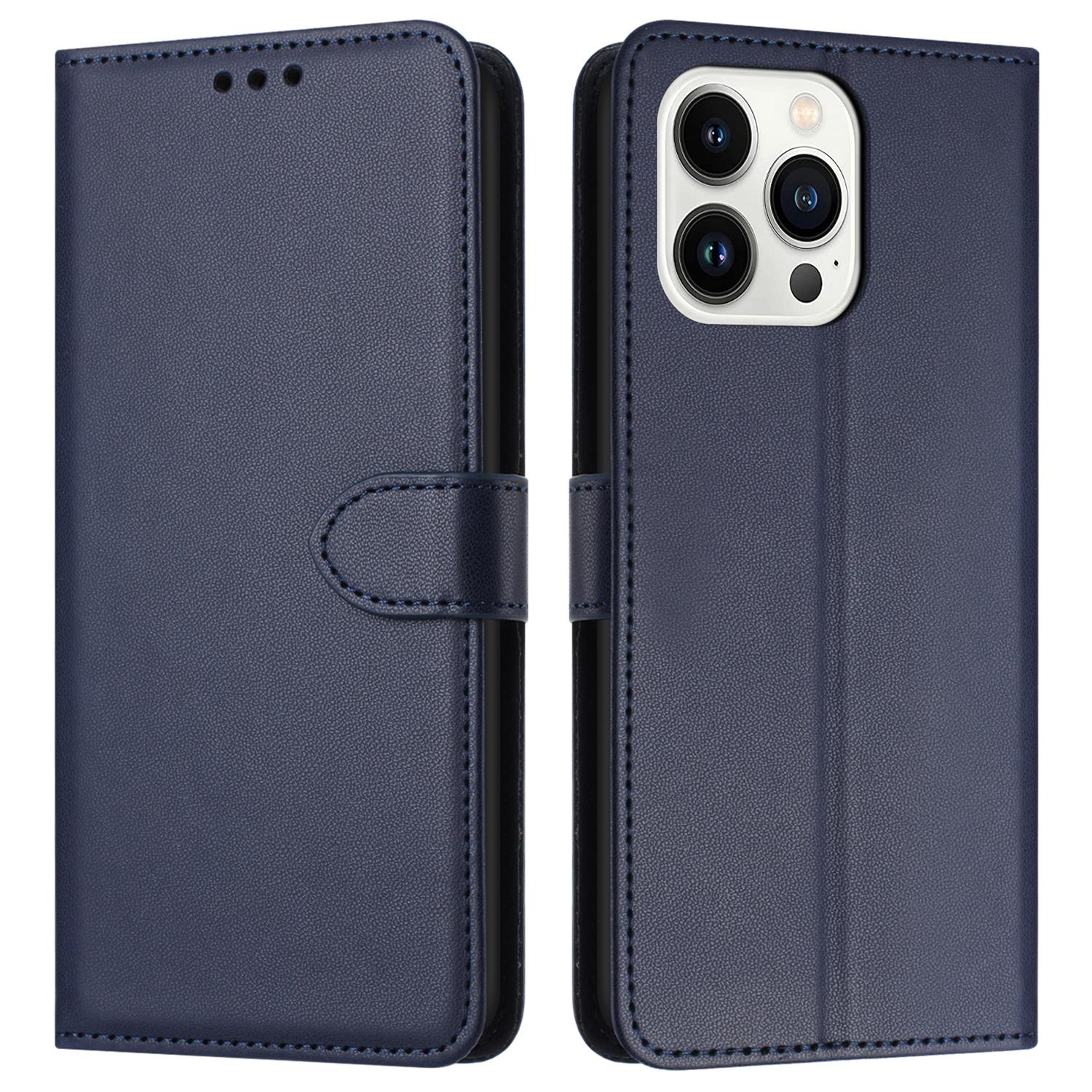 

For iPhone 16 Pro Wallet Phone Case Leather Stand Cover with Strap Blue