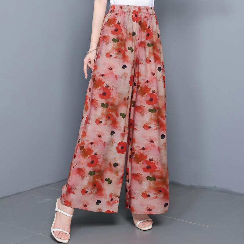 Summer Wide Leg Pants for Women High Waist Vintage Clothes Plus Size Loose Elastic Waist Casual Pants