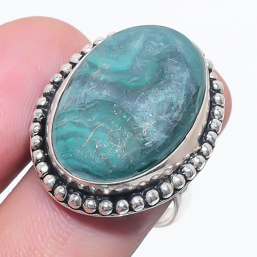 Natural Malachite Gemstone 925 Sterling Silver Jewelry Ring Size 7.5 a3I49