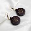 Handmade Wood Circle Dangle Earrings: Windflower Inlay, German Silver