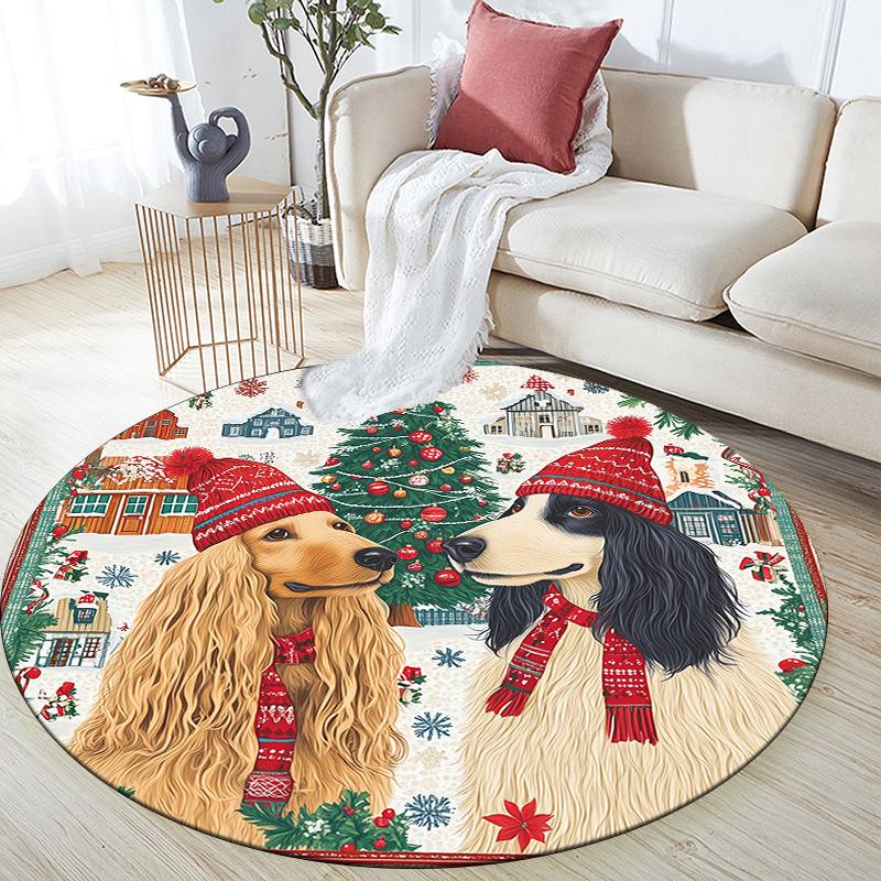 Christmas Afghan Hound Pattern Round rug,Carpet Rug for Living Room Bedroom Playroom ,Non-slip Floor Mat,Holiday Gifts and Birthday Gifts.