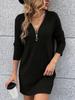 Elegant V-neck Ribbed Dress for Spring and Autumn