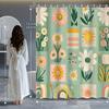 Spring Green Pink Floral Daisy Shower Curtain, 12 Hooks Included, Fresh Plant Theme for Bathroom Partition & Decor