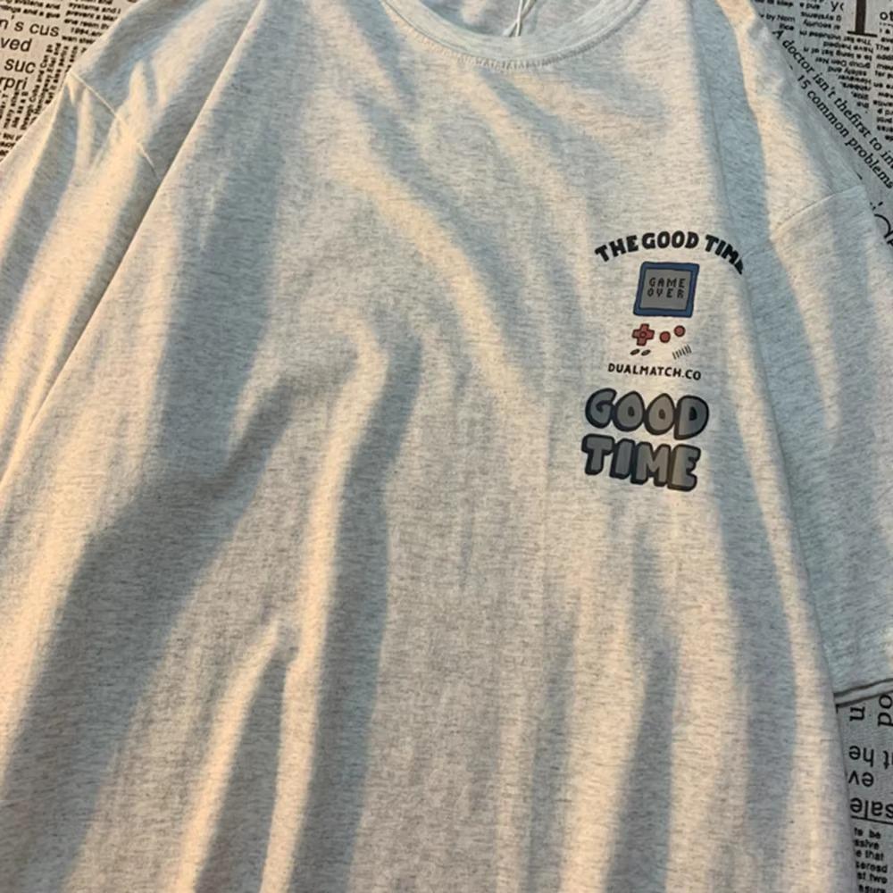 Tricou cu mânecă scurtă pentru bărbați, cu desen animat retro american, timp fericit de weekend, marcă la modă, larg, versatil, pentru studenți, cu mânecă scurtă